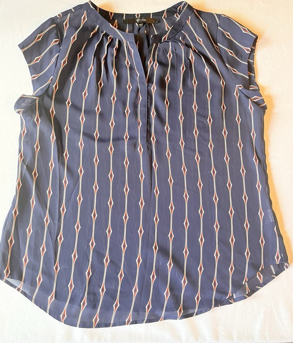 Fun 2 Fun Navy Striped Blouse, Size Large